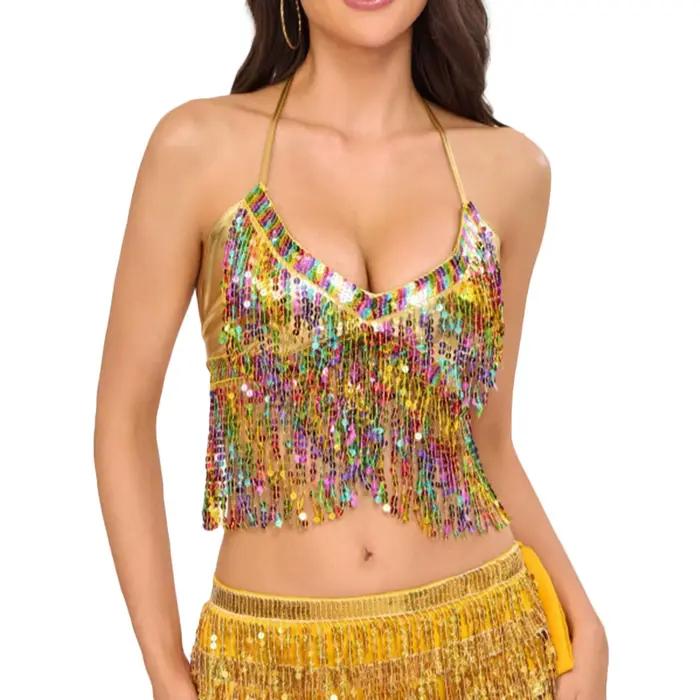 Soutien-gorge à franges et paillettes pour femmes