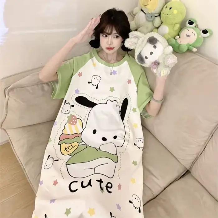 Chemise de nuit coréenne Sanrio d'été à manches courtes pour femme