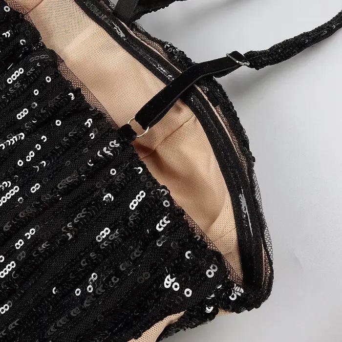 Robe de soirée corset à paillettes noires de luxe