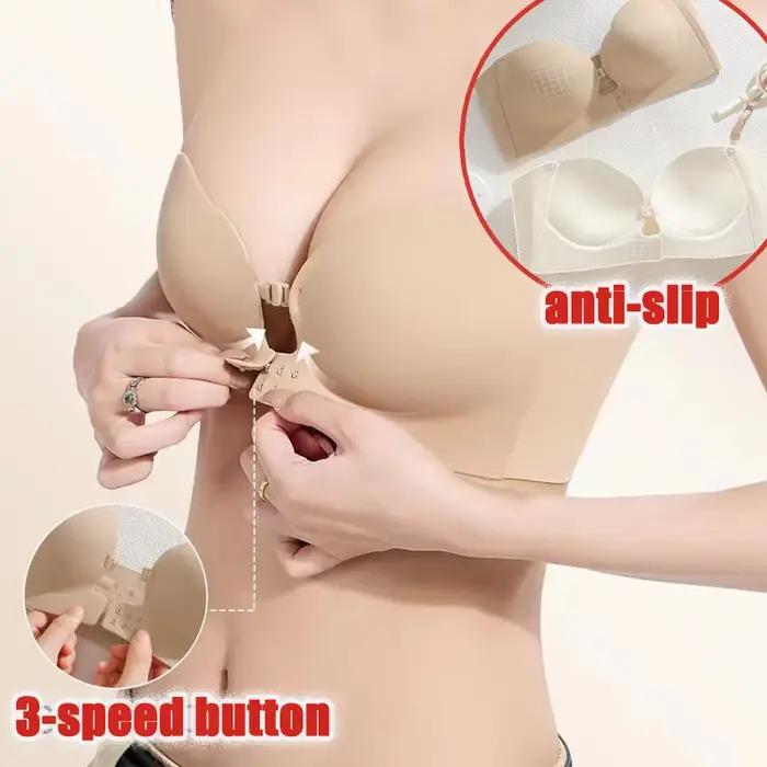Soutien-gorge sans bretelles sans fil pour femme, double boucle avant, antidérapant, 3 niveaux, coupe pétale, décolleté en V profond, sans couture, multi-positions, push-up avec bretelles