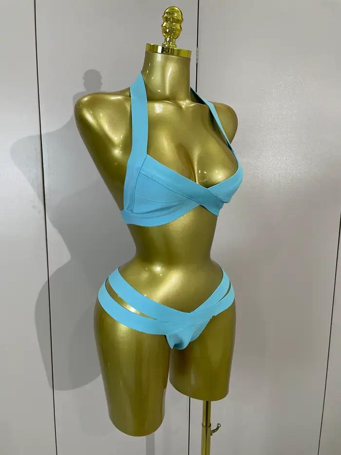 Maillot de bain bandage moulant 2 pièces sexy pour femme – Collection mode plage