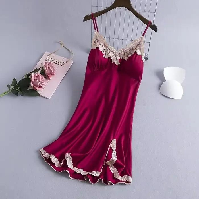 Vêtements de nuit Sexy en dentelle et soie glacée pour femmes