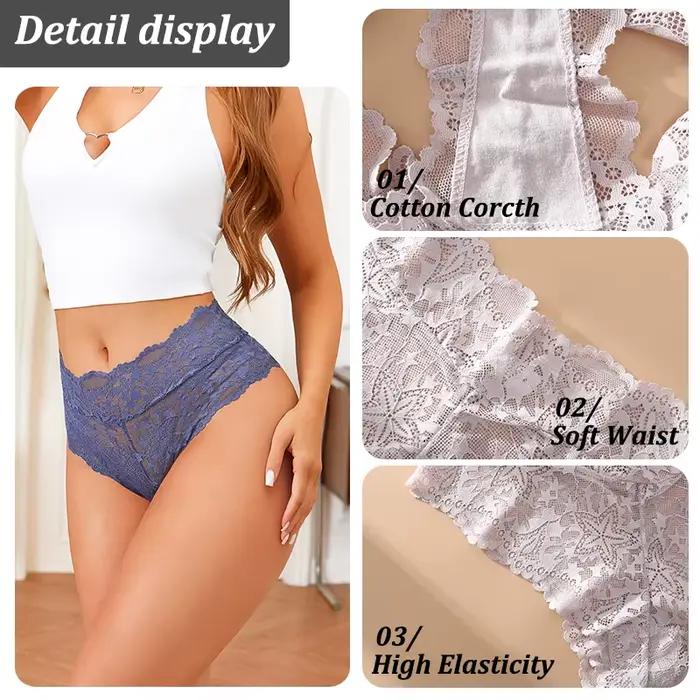 FINETOO 5 pièces Sexy dentelle florale culottes femmes slips taille basse Lingerie douce confortable