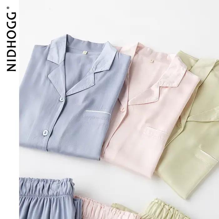 Pyjama en Satin à Manches sulfet Col Rabattu pour Couple