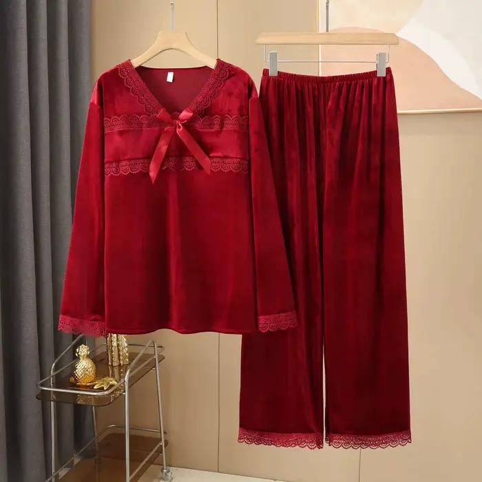 Sexy velours 2 pièces PJS ensemble vêtements de nuit féminins