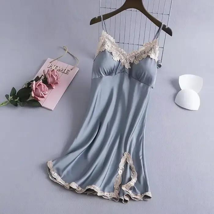 Vêtements de nuit Sexy en dentelle et soie glacée pour femmes