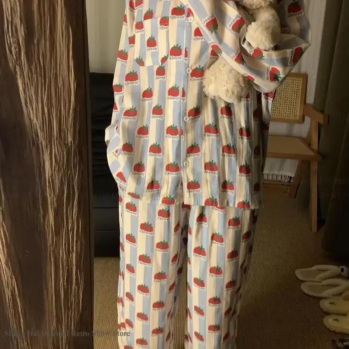 Doux mignon dessin animé 2 pièces Pyjamas ensemble printemps automne nouveau coton Pijamas costume femmes vêtements de
