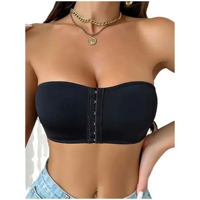 Soutien-gorge sans bretelles à coussin doux et respirant, sans fil, Design antidérapant, bouton avant, sans anneaux en acier, sans couture, en soie glacée
