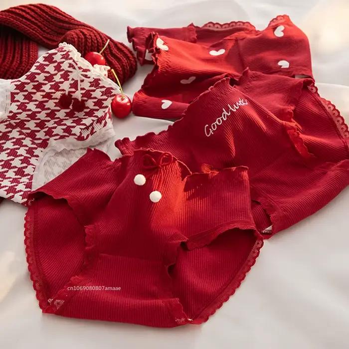 Culotte de noël en coton pour femmes, sous-vêtement Sexy pour femmes, sous-vêtements rouges, grande taille, Lingerie du nouvel an pour filles