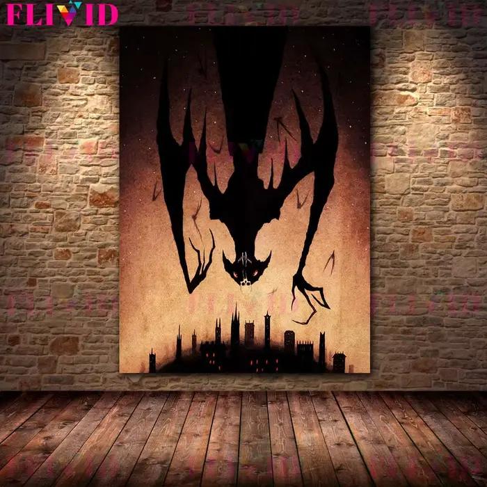 Toile d'art mural abstrait, ombre de démon dans la nuit, peinture du dieu mal tenant une lame tranchante, affiche d'art imprimée, décoration de la maison