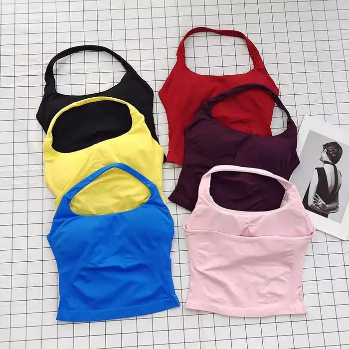 Bralette dos nu à col carré pour femmes, bretelles épaisses, coupe ajustée, coussinets amovibles, haut décontracté respectueux des vêtements d'extérieur