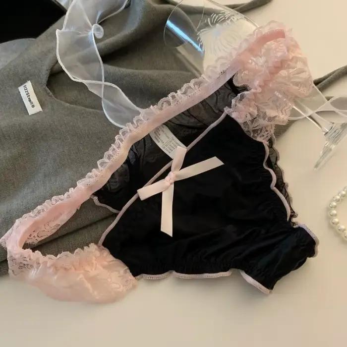 Culotte femme dentelle à volants Satin sous-vêtements Sexy
