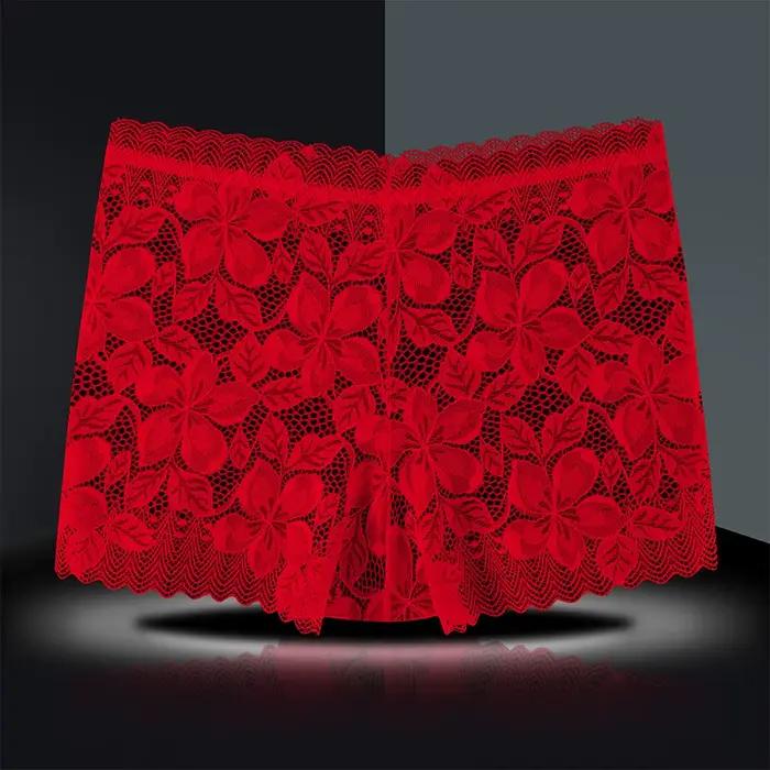 Culotte transparente taille moyenne en dentelle et maille florale ajourée pour femme