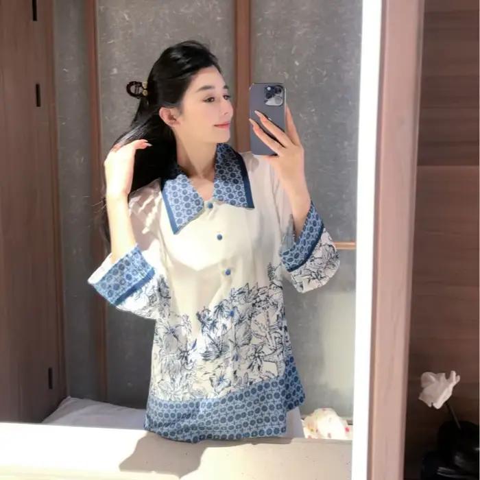 Pyjama en soie glacée pour femme, ample, Style doux, vêtements d'extérieur décontractés, manches longues, pantalon, ensemble deux pièces, vêtements de nuit, collection automne-hiver 2025