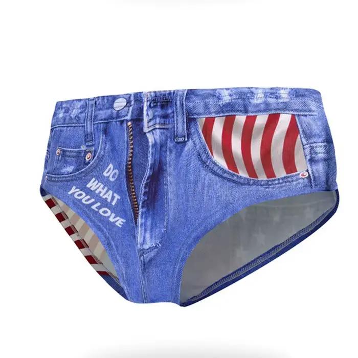 Style Denim culotte en soie glacée femmes sous-vêtements Sexy Lingerie mince slips respirants dames mode taille moyenne