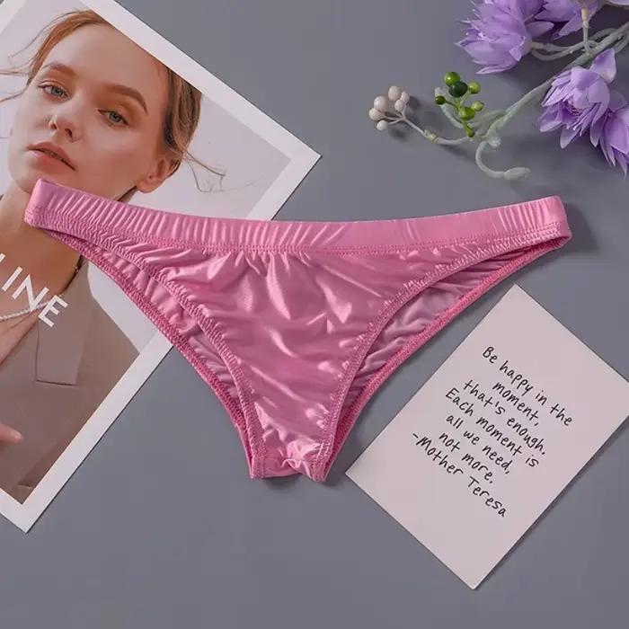 Culottes sexy brillantes pour femmes, en soie glacée, coupe mi-hanche, lingerie féminine fine, taille basse, 2025