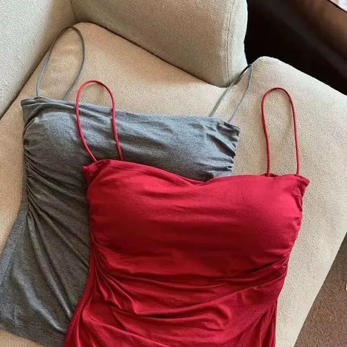 Camisoles d'été débardeurs femmes avec soutien-gorge intégré sangle réservoirs gilet sans manches t-shirts haut court