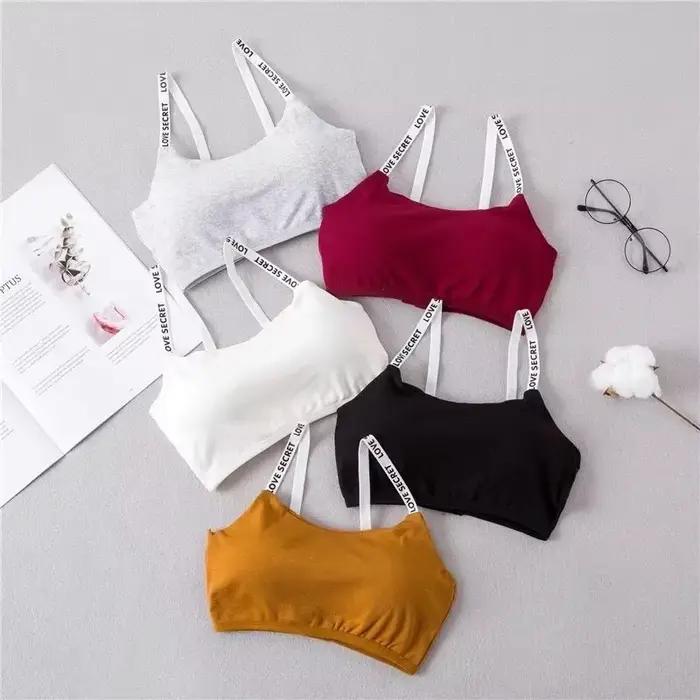 Soutien-gorge en coton rembourré amovible pour dames, poignées sans couture sexy, écharpe décontractée, impression de lettres, fitness, respirant, nouveau
