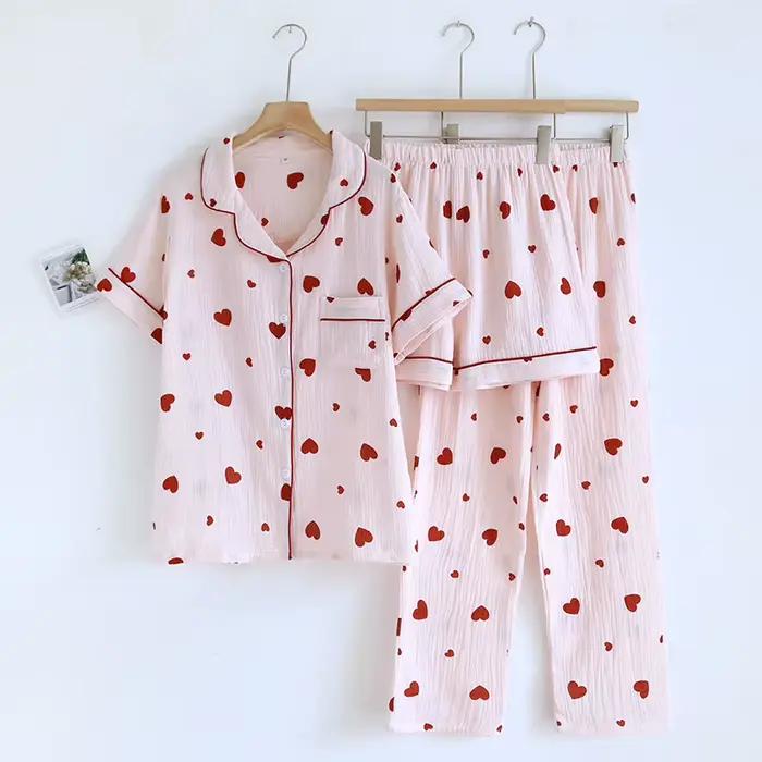 Pyjama d'été 3 pièces en pur coton pour femmes