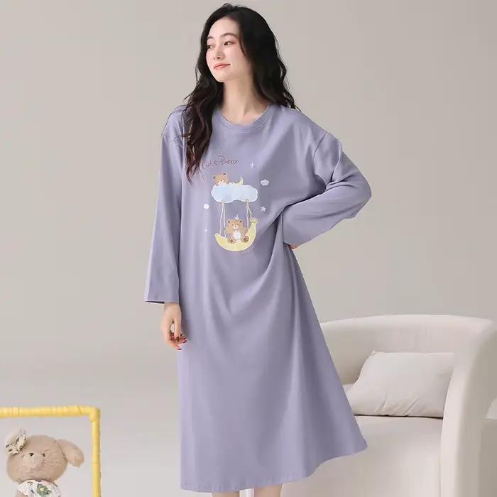 Nouvelle Robe de Nuit à Manches Longues pour Femmes