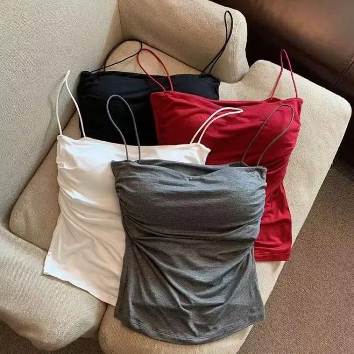 Camisoles d'été débardeurs femmes avec soutien-gorge intégré sangle réservoirs gilet sans manches t-shirts haut court