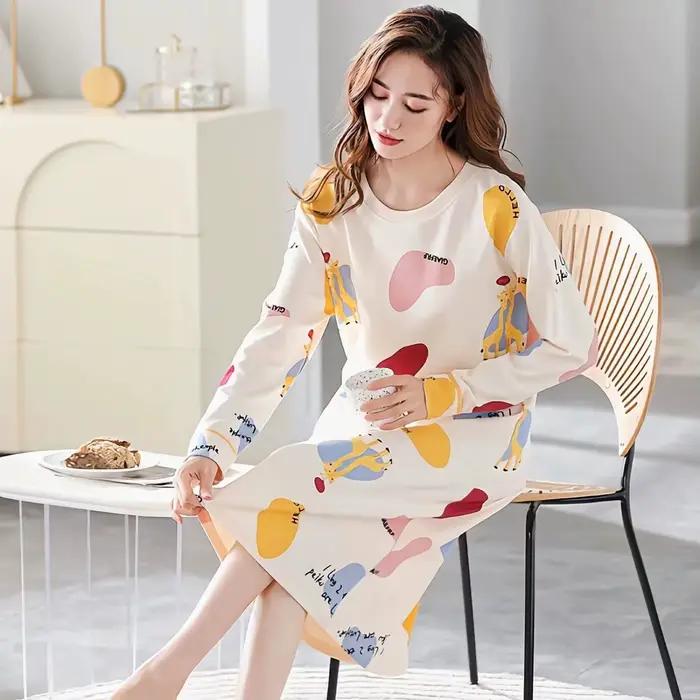 Mignon coréen filles chemises de nuit femmes à manches longues robe