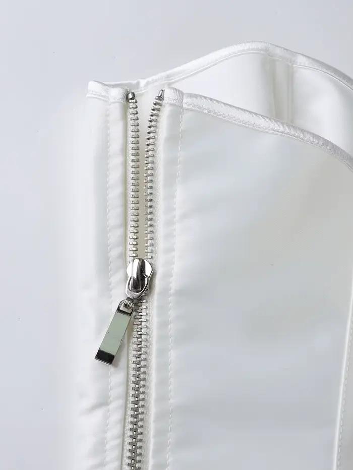 Corset blanc en satin à col cœur avec fermeture éclair latérale et laçage