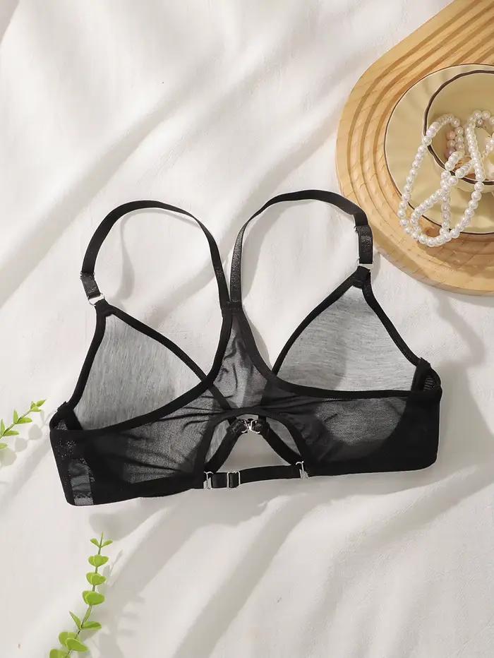 Soutien-gorge en dentelle noire pour femme, fermeture avant, rembourré, à armatures, sexy, demi-bonnet non doublé, push-up, lingerie confortable pour usage quotidien