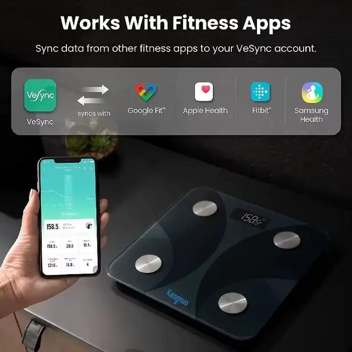 Meilleure balance connectée intelligente pour salle de bain, en verre trempé, sans fil, avec application, pour peser le poids corporel, la graisse et l'IMC, capacité 180 kg / 396 lb