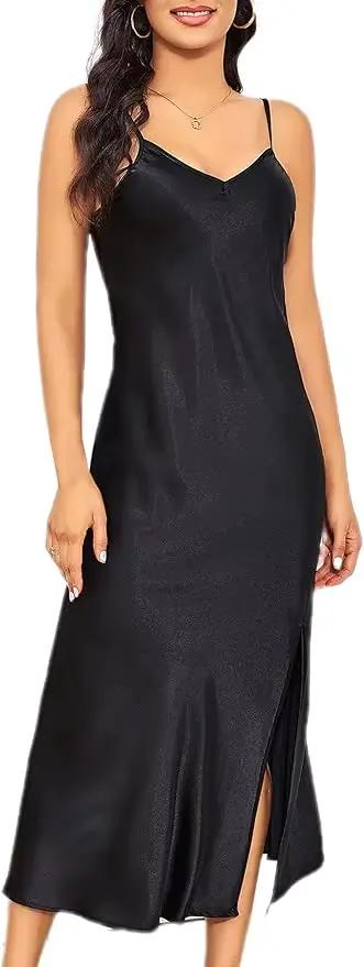 Chemise de nuit haut de gamme sans manches avec fente latérale haute