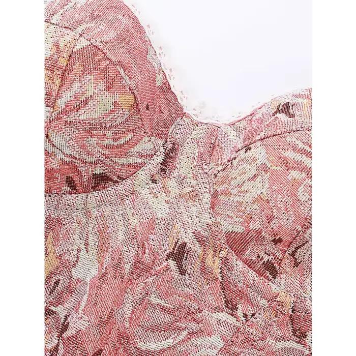 Corset bustier rose floral sans bretelles à col cœur pour femme