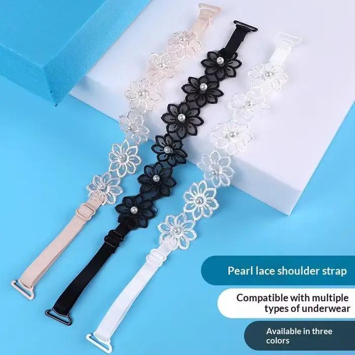 Bretelles de soutien-gorge en dentelle et perles, longueur réglable, texture douce, parfaites pour les robes épaules dénudées, usage quotidien décontracté