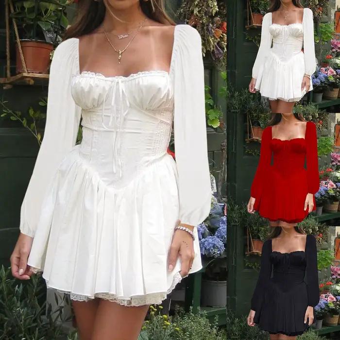 Robe corset blanche à manches longues pour femmes