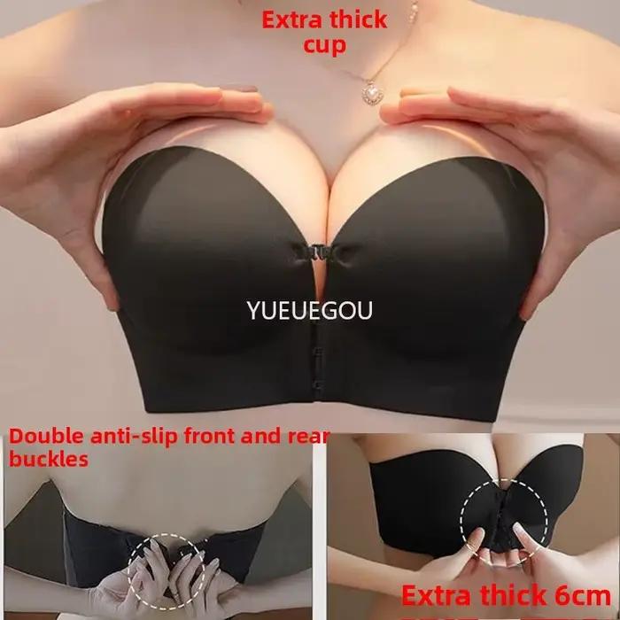 Soutien-gorge push-up sans bretelles pour petites poitrines - Fermeture avant et coussinets épais de 6 cm pour un effet
