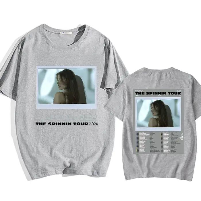 T-shirt manches courtes femme/homme, en coton, avec impression graphique double face, Madison Beer The Spinning Tour 2024