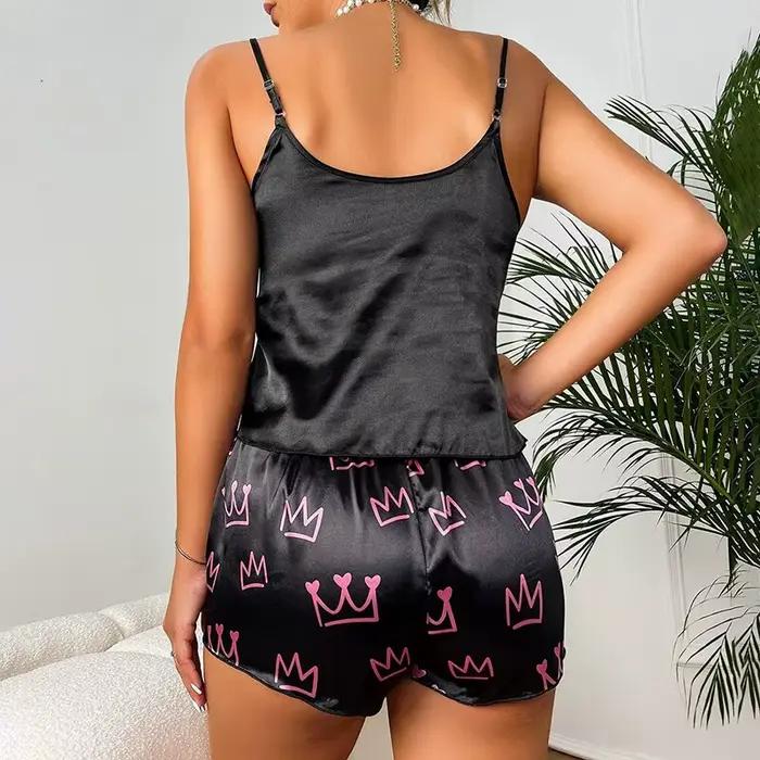 Ensemble de pyjamas en satin pour femmes, vêtements de nuit sexy, pyjamas de sommeil doux, vêtements de nuit College, pyjamas 2 pièces