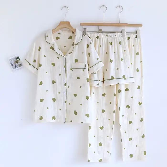 Pyjama d'été 3 pièces en pur coton pour femmes