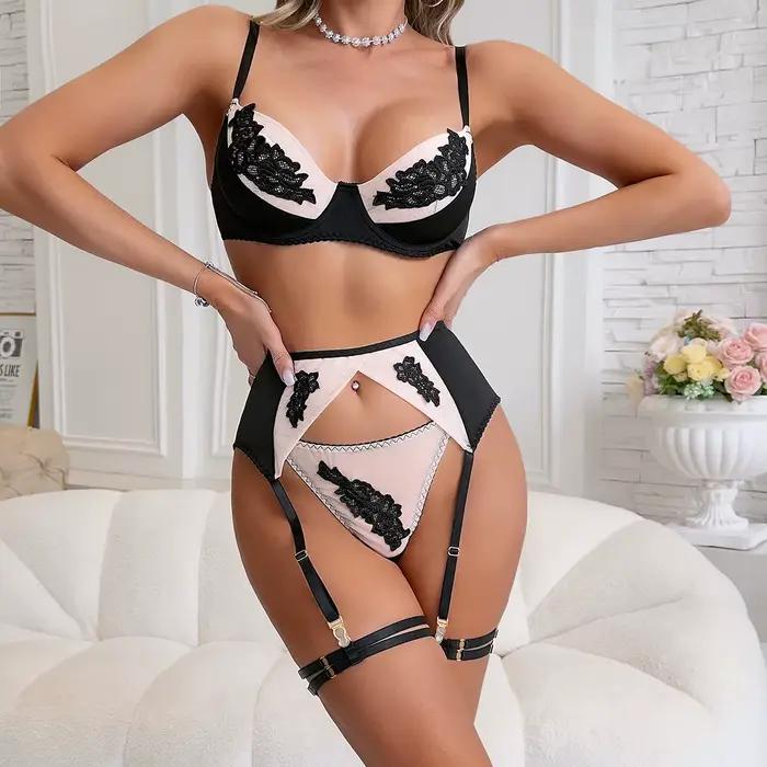 Ellolace fantaisie Lingerie florale dentelle Ensemble sous-vêtements brésiliens attrayant bretelles de poitrine Sexy chaude Sissy tenue