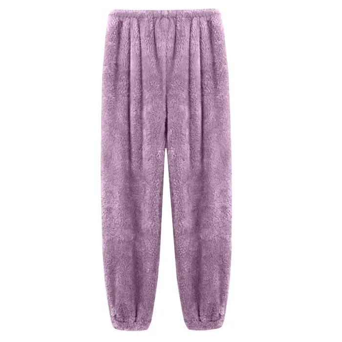 Femmes velours pyjama pantalon taille élastique maison décontracté chaud laine