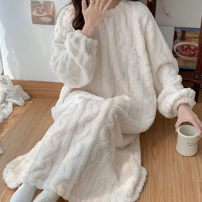 Chemise de nuit en velours corail pour femme, pyjama d'automne et d'hiver, vêtements de nuit longs, ensembles de Robe chaude, vêtements de maison, peignoir