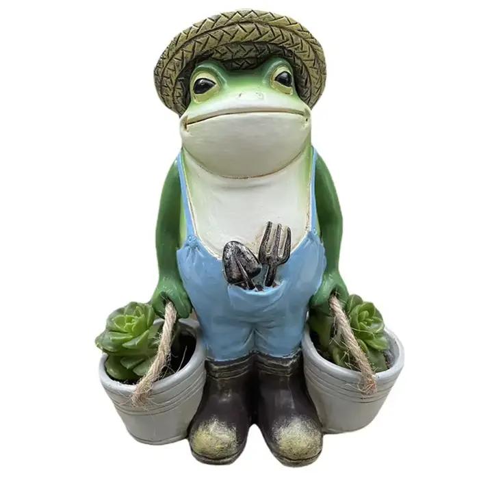Statue de grenouille amusante pour jardin, ornement en résine pour pot de fleurs, pot créatif pour plantes succulentes, décoration intérieure et extérieure