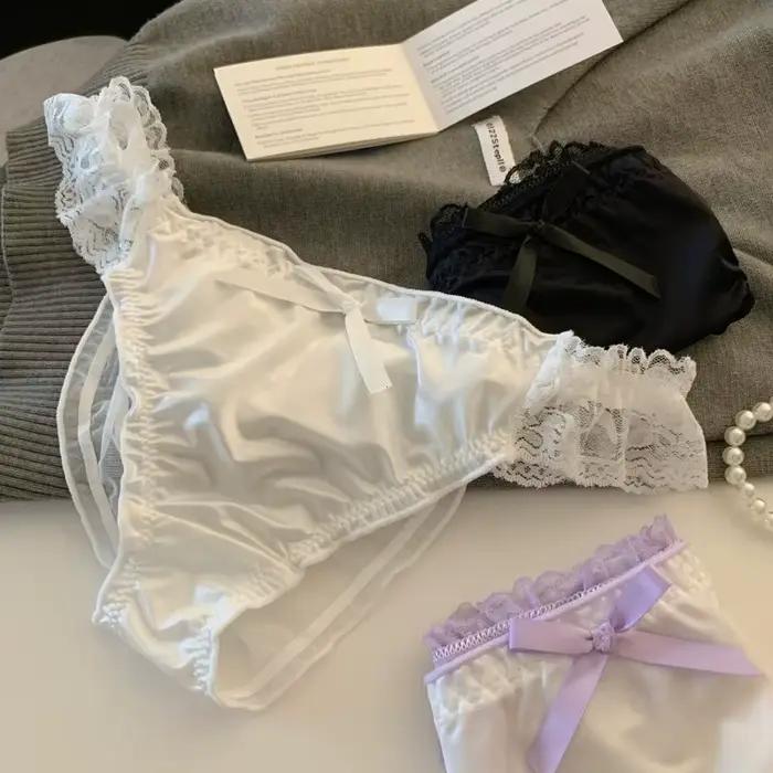 Culotte femme dentelle à volants Satin sous-vêtements Sexy