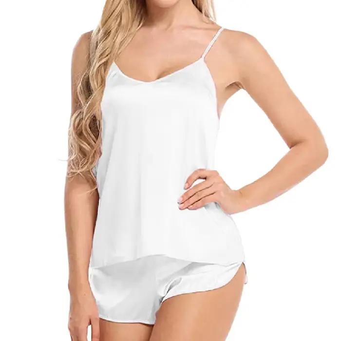 Sexy femmes pyjamas ensembles vêtements de nuit pour femme Spaghetti hauts sans manche + shorts maison costume été Cami