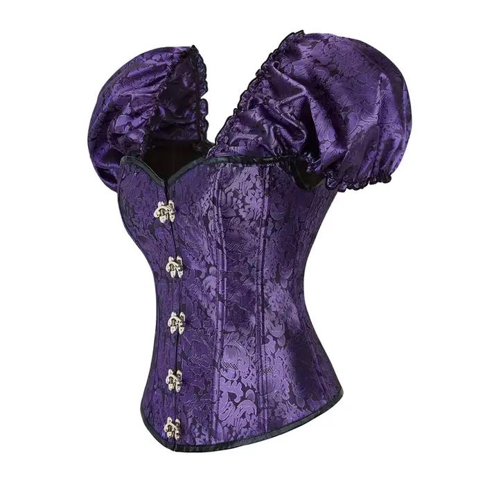 Corset gothique à manches bouffantes pour femmes, 12 os de colle, surbuste à manches courtes, corsets jacquard transportés, corselet rotatif en métal rétro