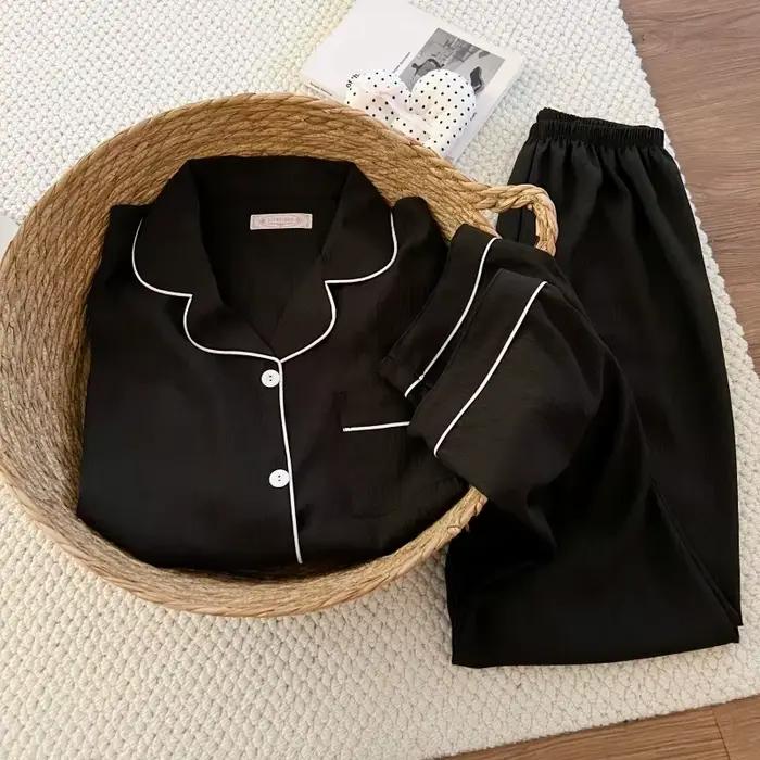Pyjama de luxe doux et uni pour femme, nouvelle collection printemps 2026, ensemble basique deux pièces, vêtements de nuit décontractés à manches longues, ensemble loungewear 2 pièces style coréen