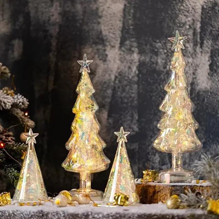 Arbre de noël en verre nacré Led, ornement de table esthétique de luxe moderne, veilleuse scintillante, décoration de Shopping pour la maison