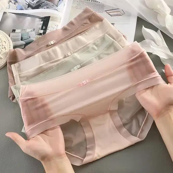Femmes glace soie culottes Sexy slips transparents sans couture respirant taille moyenne caleçons été confort doux sous-vêtements femme