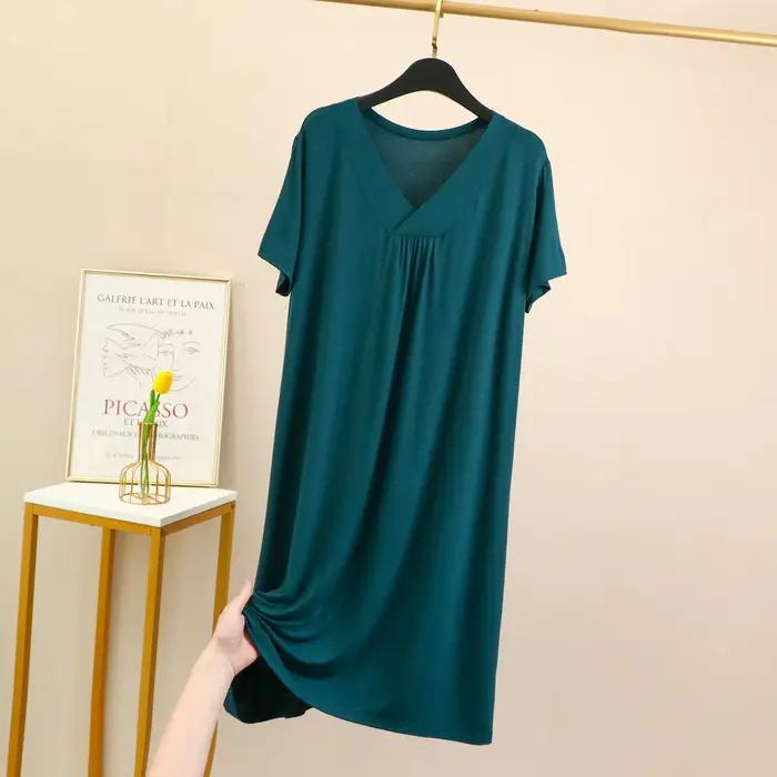 Fdfklak coréen élégant chemise de nuit pour femme col en V à manches courtes robe