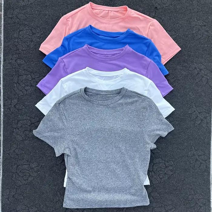 T-Shirt de Yoga serré à manches courtes pour femmes, couleur unie, doux et respirant, nombril exposé, haut de Fitness, amincissant Abdominal