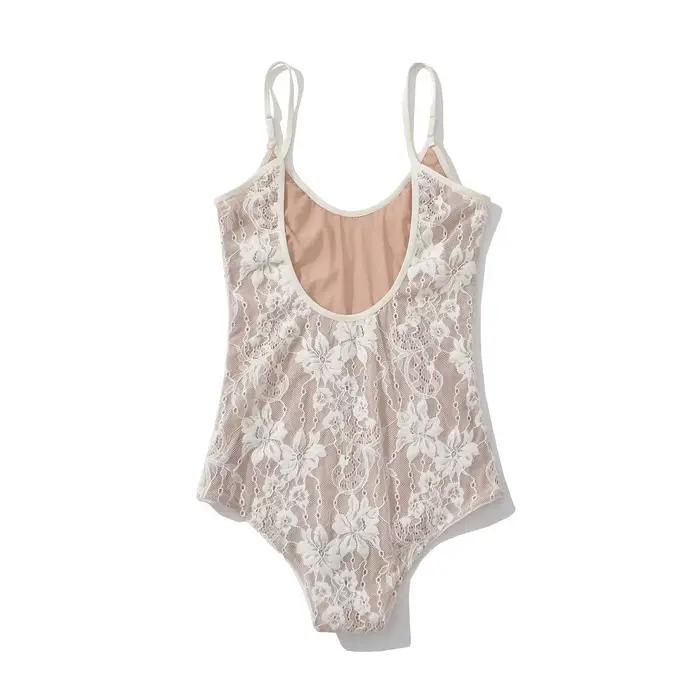 Combinaison Courte Femme Sexy Transparente en Dentelle avec Doublure